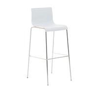 CLP Tabouret De Bar en Plastique I Chaise Haute De Bar Empilable I Piètement Et Repose-Pieds en Métal I Hauteur D'Assise 76 cm, Couleur:Blanc, Couleur du Cadre:Chrome
