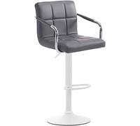 CLP Tabouret De Bar Ergonomique Lucy V2 en Similicuir I Hauteur Réglable I Chaise De Bar Pivotante avec Accoudoirs Dossier Et Repose-Pied, Couleur:Gris, Couleur du Cadre:Blanc