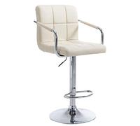 CLP Tabouret de bar Lucy V2 - Similicuir crème, ergonomique, Hauteur réglable, Pivotant cadre chrome