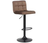 CLP Tabouret De Bar Feni en Velours I Assise Rembourrée I Piètement Trompette Métal Noir I Repose-Pieds I Pivotant A 360°I Hauteur Réglable, Couleur:Marron