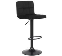CLP Tabouret De Bar Feni en Velours I Assise Rembourrée I Piètement Trompette Métal Noir I Repose-Pieds I Pivotant A 360°I Hauteur Réglable, Couleur:Noir