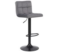 CLP Tabouret De Bar Feni en Velours I Assise Rembourrée I Piètement Trompette Métal Noir I Repose-Pieds I Pivotant A 360°I Hauteur Réglable, Couleur:Gris