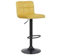 CLP Tabouret De Bar Feni en Velours I Assise Rembourrée I Piètement Trompette Métal Noir I Repose-Pieds I Pivotant A 360°I Hauteur Réglable, Couleur:Jaune