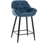 CLP Tabouret De Bar Gibson en Velours Ou Tissu I Chaise Haute avec Pieds en Metal I Assise Rembourée, Couleur:Bleu, Matériel:Tissu