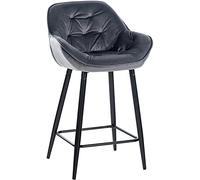 CLP Tabouret De Bar Gibson en Velours Ou Tissu I Chaise Haute avec Pieds en Metal I Assise Rembourée, Couleur:Gris foncé, Matériel:Velours