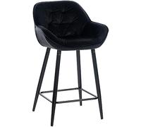 CLP Tabouret de Bar Gibson Velours I Chaise de comptoir rembourrée avec Repose-Pieds I Hauteur d'assise 76 cm, Couleur:Noir