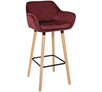 CLP Tabouret de Bar Grant avec revêtement en Velours I Tabouret de comptoir rembourré et avec Dossier, Couleur:Rouge