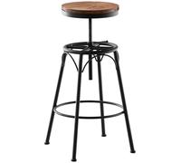 CLP Tabouret de Bar Industriel Beam sičge Rond en Bois I Hauteur réglable Pieds et Repose-Pied en métal I Chaise Design Retro I, Couleur:Noir