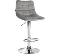 CLP Tabouret de Bar Jerry Velours I Chaise de Bar réglable en Hauteur I Chaise pivotante à 360° avec Dossier pour la Cuisine et Le bistrot, Couleur:Gris, Couleur du Cadre:Chrome