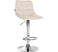 CLP Tabouret de Bar Jerry Velours I Chaise de Bar réglable en Hauteur I Chaise pivotante à 360° avec Dossier pour la Cuisine et Le bistrot, Couleur:crème, Couleur du Cadre:Chrome