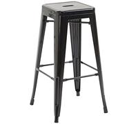CLP Tabouret De Bar Joshua V2 en Métal I Chaise Haute Design sans Dossier | Tabouret Empilable A 4 Pieds avec Repose-Pieds | Style Industriel, Couleur:Noir