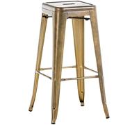 CLP Tabouret De Bar Joshua V2 en Métal I Chaise Haute Design sans Dossier | Tabouret Empilable A 4 Pieds avec Repose-Pieds | Style Industriel, Couleur:Or