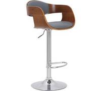 CLP Tabouret de bar Kingston avec Coque en bois Assise en similicuir , Noyer / Gris Gris G
