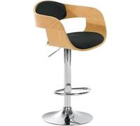 CLP Tabouret De Bar Kingston en Similicuir I Chaise Haute avec Coque en Bois Dossier Et Accoudoirs I Piètement Et Repose-Pied en Métal Chromé, Couleur:Nature/Noir
