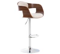CLP Tabouret de bar Kingston – Réglable en hauteur, tissu, dossier, repose-pied – Noyer/crème