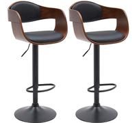 CLP Tabouret de Bar Kingston, Set de 2 tabourets avec Dossier, chaises de Bar rembourrées en Similicuir ou en Tissu, réglables en Hauteur, Couleur:Noyer/Noir, Matériel:Similicuir