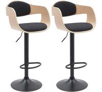 CLP Tabouret de Bar Kingston, Set de 2 tabourets avec Dossier, chaises de Bar rembourrées en Similicuir ou en Tissu, réglables en Hauteur, Couleur:Nature/Noir, Matériel:Tissu