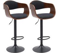 CLP Tabouret de Bar Kingston, Set de 2 tabourets avec Dossier, chaises de Bar rembourrées en Similicuir ou en Tissu, réglables en Hauteur, Couleur:Noyer/Noir, Matériel:Tissu
