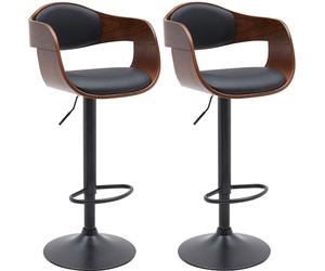 CLP Tabouret de Bar Kingston, Set de 2 tabourets avec Dossier, chaises de Bar rembourrées en Similicuir ou en Tissu, réglables en Hauteur | Couleur Noyer/Noir Matériel Similicuir