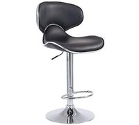 CLP Tabouret De Bar Las Vegas V2 Hauteur Réglable I Tabouret De Bar Confortable Avec Dossier Et Repose-pieds I Chaise Haute De Bar Rembourrée, Couleur:noir, Couleur du cadre:chrome