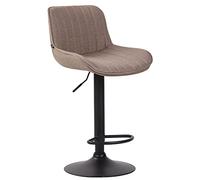 CLP Tabouret de bar Lentini en tissu, piètement trompette en métal, pivotant, réglable – Taupe/Noir