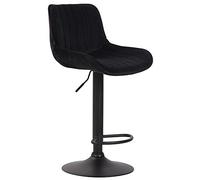 CLP Tabouret De Bar Lentini en Velours I Chaise Haute De Bistrot avec Repose-Pieds Hauteur Réglable Pivotant I Siège Matelassé, Couleur:Noir, Couleur du Cadre:Noir