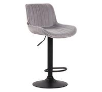 CLP Tabouret de bar Lentini – Velours pivotant, siège matelassé, hauteur réglable, Gris/Noir