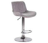 CLP Tabouret de bar Lentini Velours, siège matelassé, pivotant, hauteur réglable, Gris/Chrome