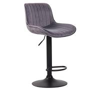 CLP Tabouret de bar Lentini – Velours, pivotant, hauteur réglable, repose-pieds – Gris foncé/Noir