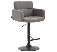 CLP Tabouret de Bar Los Angeles Tissu Hauteur Réglable I Chaise Haute de Cuisine avec Dossier et Accoudoir I Tabouret de Bar Design Confortable, Couleur:Gris, Couleur du Cadre:Noir