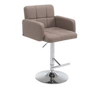 CLP Tabouret de Bar Los Angeles Tissu Hauteur Réglable I Chaise Haute de Cuisine avec Dossier et Accoudoir I Tabouret de Bar Design Confortable, Couleur:Taupe, Couleur du Cadre:Chrome