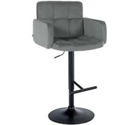 CLP Tabouret de Bar Los Angeles Velours, Hauteur Réglable, Pivotant, Supporte 150 kg | Couleur Gris Couleur du Cadre Noir