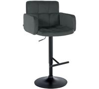 CLP Tabouret de Bar Los Angeles Velours, Hauteur Réglable, Pivotant, Supporte 150 kg Couleur Gris foncé Couleur du Cadre Noir