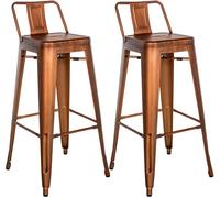 CLP Lot De 2 Tabourets De Bar Mason en Métal I Chaise Haute De Bistrot Style Industriel avec Repose-Pieds I Hauteur D'Assise 77 cm, Couleur:cuivre