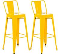 CLP Tabouret de Bar Lot de 2 avec Dossier Style Industriel Mason, Dossier et Repose-Pieds | Couleur Jaune