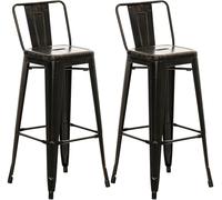 CLP Tabouret de Bar Lot de 2 avec Dossier Style Industriel Mason, Dossier et Repose-Pieds, Couleur:Noir/Or
