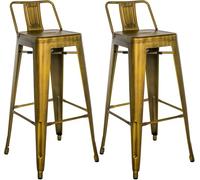 CLP Tabouret de Bar Lot de 2 avec Dossier Style Industriel Mason, Dossier et Repose-Pieds, Couleur:Or
