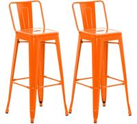 CLP Tabouret de bar Mason style industriel – Lot de 2 avec dossier et repose-pieds – Orange