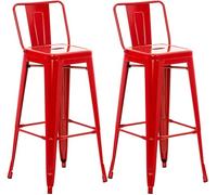 CLP Tabouret de Bar Lot de 2 avec Dossier Style Industriel Mason, Dossier et Repose-Pieds, Couleur:Rouge
