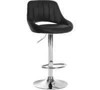 CLP Tabouret De Bar Milet Simili Cuir I Tabouret De Comptoir Rotatif avec Repose-Pieds Et Dossier I Réglable en Hauteur Et Rembourré, Couleur:Noir, Couleur du Cadre:Chrome