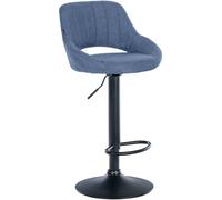 CLP Tabouret de Bar Milet reglable en Hauteur avec Dossier, Chaise de Bar rembourree en Tissu, pivotante, Structure Metallique, Couleur:Bleu, Couleur du Cadre:Noir