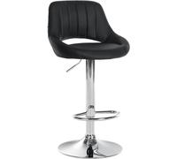 CLP Tabouret De Bar Milet Simili Cuir I Tabouret De Comptoir Rotatif avec Repose-Pieds Et Dossier I Réglable en Hauteur Et Rembourré, Couleur:Noir, Couleur du Cadre:Chrome