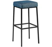 CLP Tabouret De Bar Montreal 85 en Tissu I Chaise Haute avec Assise Carrée Rembourrée I Piètement Et Repose-Pieds en Métal Ou Acier Inoxydable, Couleur:Bleu, Couleur du Cadre:Noir
