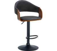 CLP Tabouret de bar Nilse avec Coque en bois assise en similicuir , Noyer / Noir/Noir Noir
