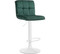 CLP Tabouret de Bar Réglable avec Dossier Peru, Chaise de Bar Rembourrée en Velours, Siège de Comptoir Pivotant en Métal Couleur:Vert;Couleur du Cadre:Blanc