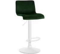 CLP Tabouret de Bar réglable en Hauteur avec Dossier Hover, Chaise de Bar rembourrée en Velours, avec piétement en métal pivotant, Couleur:Vert, Matériel du Cadre:métal Blanc Mat