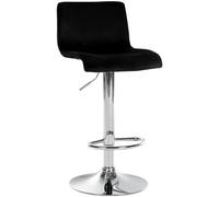 CLP Tabouret de Bar réglable en Hauteur avec Dossier Hover, Chaise de Bar rembourrée en Velours, avec piétement en métal pivotant, Couleur:Noir, Matériel du Cadre:Métal en Finition chromée