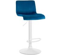 CLP Tabouret de Bar réglable en Hauteur avec Dossier Hover, Chaise de Bar rembourrée en Velours, avec piétement en métal pivotant, Couleur:Bleu, Matériel du Cadre:métal Blanc Mat