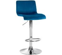 CLP Tabouret de Bar réglable en Hauteur avec Dossier Hover, Chaise de Bar rembourrée en Velours, avec piétement en métal pivotant, Couleur:Bleu, Matériel du Cadre:Métal en Finition chromée