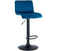 CLP Tabouret de Bar réglable en Hauteur avec Dossier Hover, Chaise de Bar rembourrée en Velours, avec piétement en métal pivotant, Couleur:Bleu, Matériel du Cadre:Métal Noir Mat